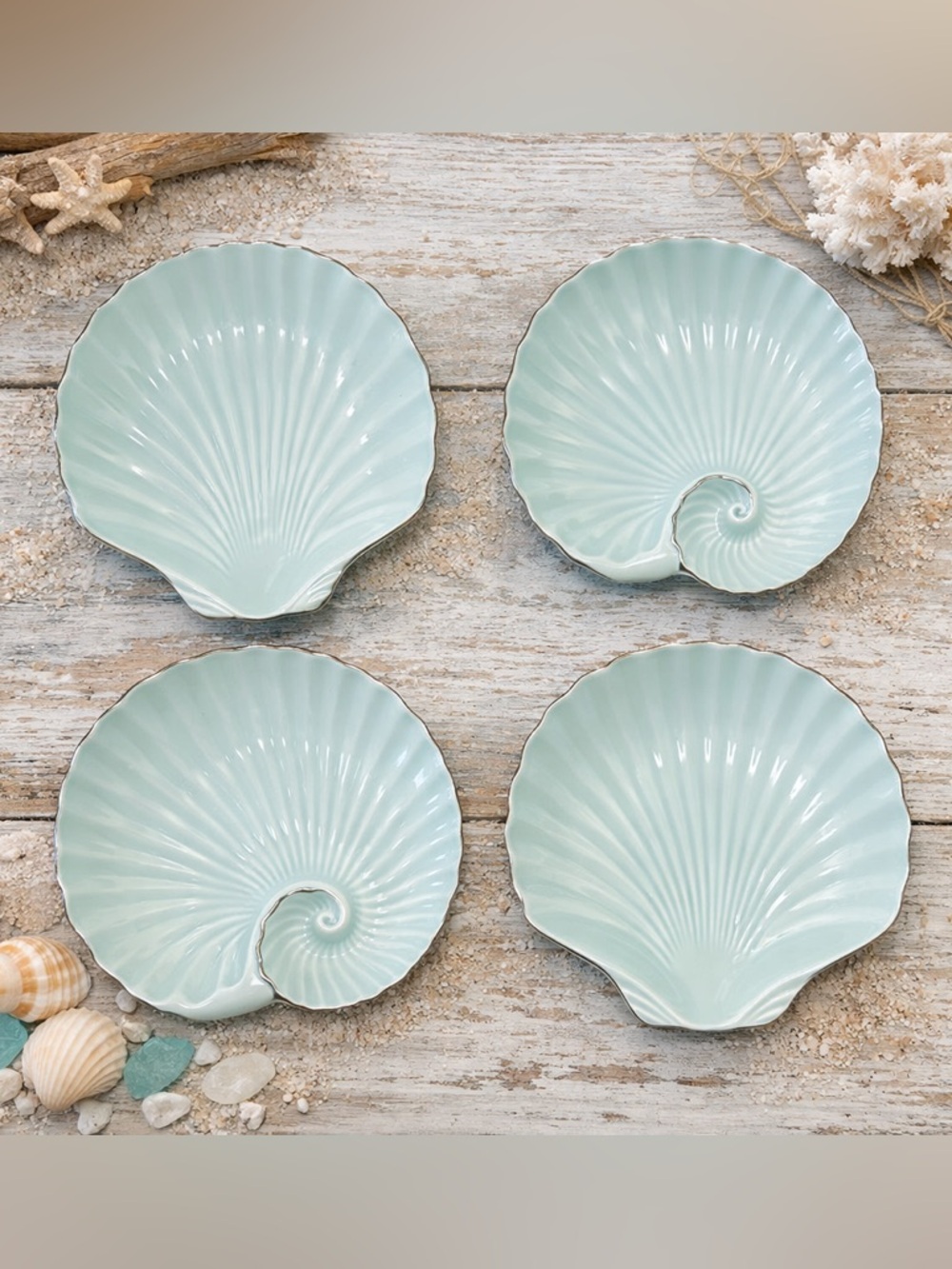 Lenox Sea, Sand and Sky Aqua Canape Plates Set of 4 New